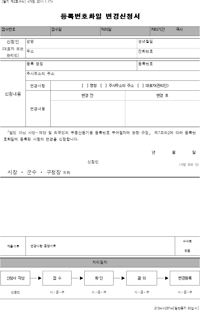등록번호화일 변경신청서