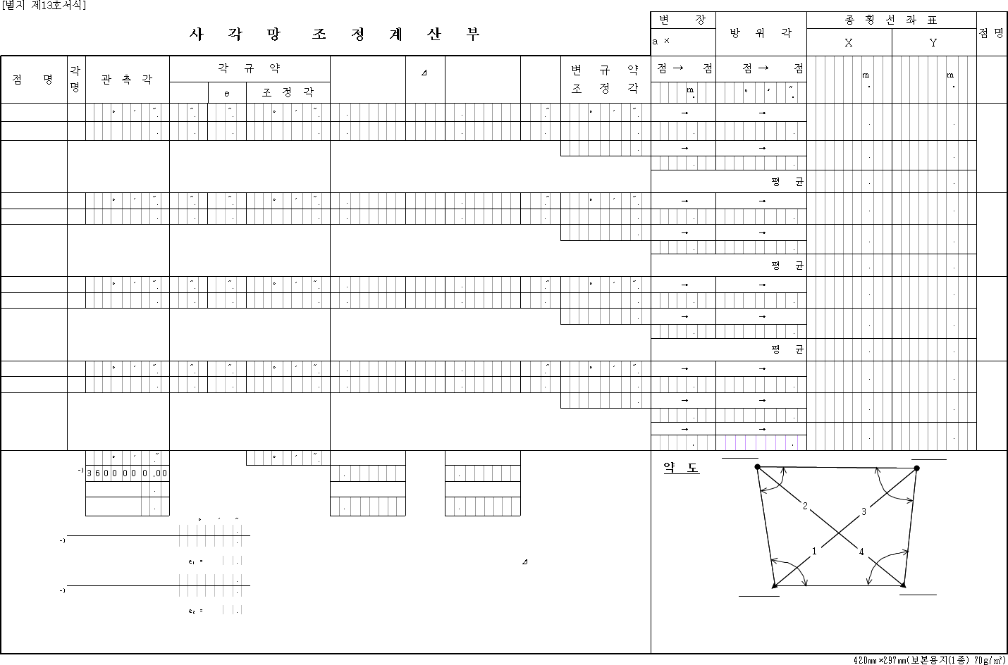 사각망 조정계산부